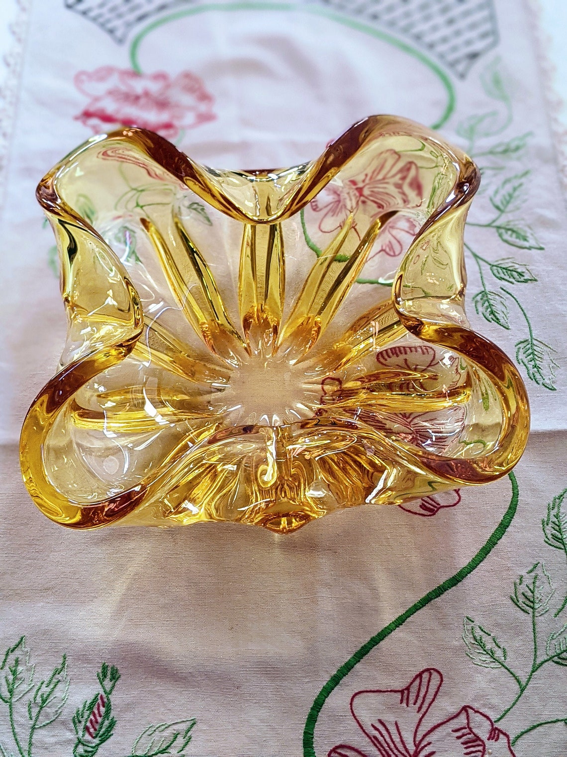 Beautiful Vintage Amber Fluted Bowl Etsy