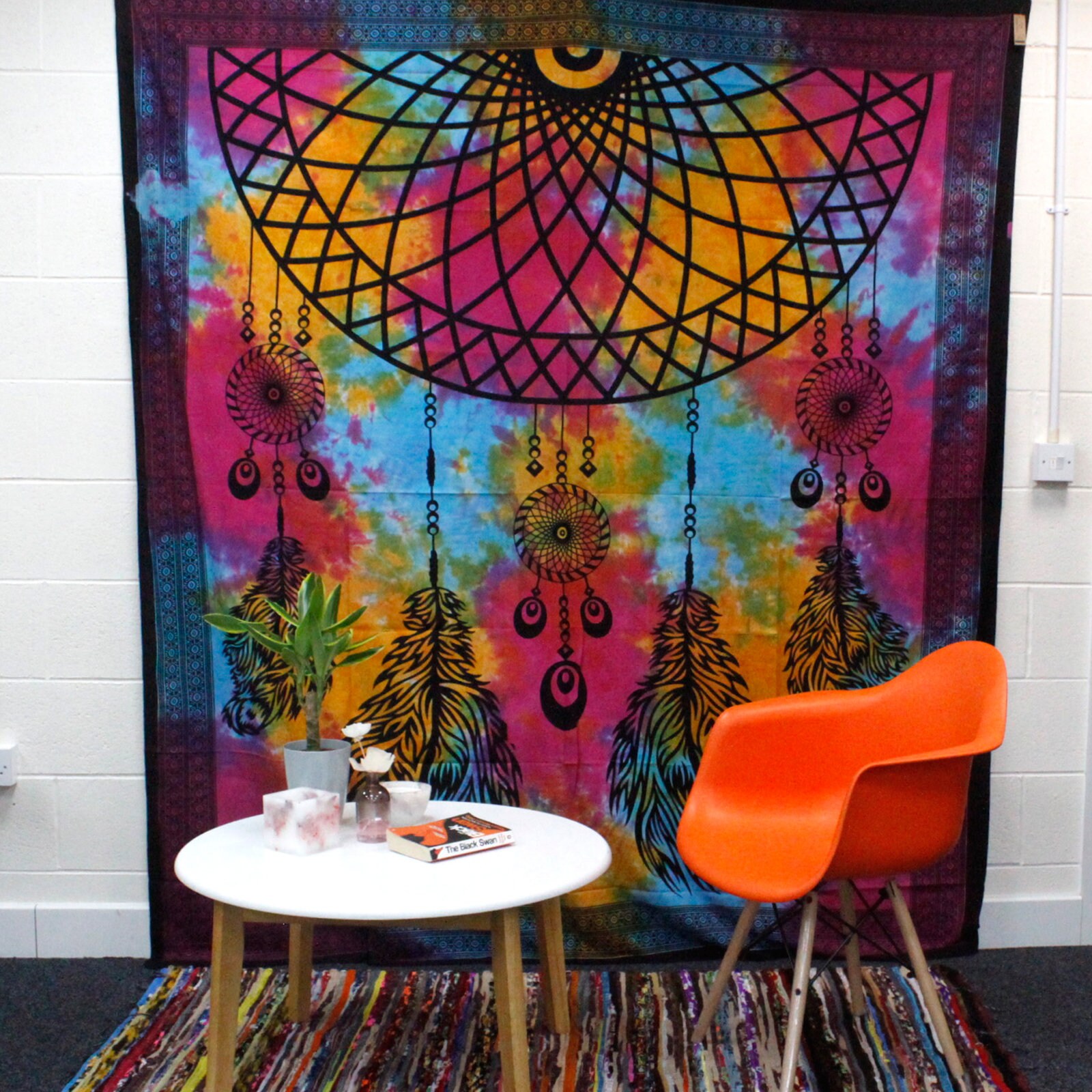 Tenture Murale ou Dessus de Lit, Attrape Rêves, Fabriqué en Inde, 100% Coton