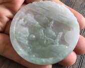 Landscape Jadeite Pendant, Chinese Vintage Style Landscape Outdoor Mountain Tree House River Bridge, Natural Grade A Jade, Burma Gemstones