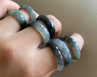 Jadeit Jade Ring in Diamantschliff, rauchig grau, natürliche Klasse A Jade, Burma Burma Edelsteine Schmuck
