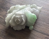 Natural Jadeite Statue Craving, Fortune Cabbage 3D double-sided, Natural Grade A Jade, Burmese jadeite gemstone Chinese vintage carving