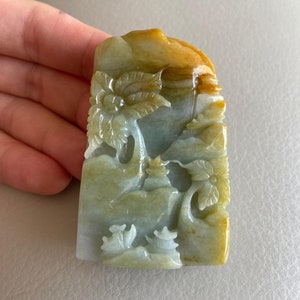 Carved Landscape Jadeite Jade Pendant, Chinese Style Scenery, Bridge Mountain Tree, Natural Type A Grade A Jade, Burmese Gemstone, Necklace