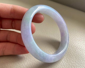 Jade Bangle 56.8mm (2.24"), Round Shape, Light Lavender, Natural Jadeite Bracelet, Certified Grade A Jade, Myanmar Burmese Gemstones Jewelry