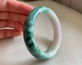 Jade Bangle 59.4mm (2.34"), Round Shape, Green & Lavender, Jadeite Bracelet, Certified Grade A Jade, Myanmar Burmese Gemstone JadeiteRoom