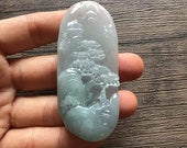 Landscape Jadeite Pendant, Chinese Vintage Style Landscape Outdoor Mountain Tree Bridge, Natural Grade A Green Jade, Burma Gemstone necklace
