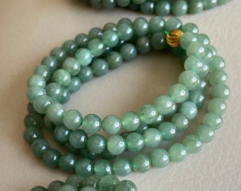 Jadeite Beaded (6.8mm) Necklace Bracelet, Green, 108 beads, Natural Grade A Jade, Burmese Gemstones, Chain Jewelry