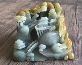 Landscape Jadeite Statue, Chinese Vintage Style Landscape Outdoor Mountain Bridge Tree House River Men, Natural Grade A Jade, Carving Jade