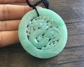 Chinese Dragon Jadeite Pendant for Necklace, Natural Green Grade A Jade, Burma Gemstone, Myanmar Jadeite Chinese Vintage Carving Carved