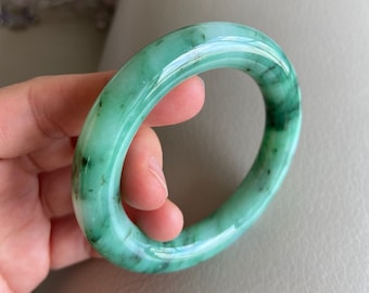 Jade Bangle 54.6mm (2.15"), Round Shape, Light Green, Jadeite Bracelet, Certified Grade A Jade, Burmese Myanmar Gemstones, Antique Jewelry