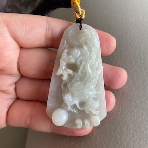 Chinese Dragon Jadeite Jade Pendant, Light Lavender & Green, Natural Grade A Jade, Burma Myanmar Gemstones, Jewelry, Necklace