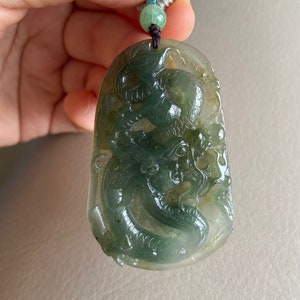 Chinese Dragon Jadeite Jade Pendant, Green & Yellowish Brown, Natural Grade A Jade, Burmese Gemstones, Jewelry, Necklace