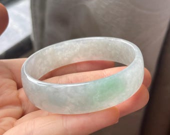 Jade Bangle 51.5mm (2.02"), Round Shape, Light Green, Jadeite Bracelet, Certified Grade A Jade, Myanmar Burmese Gemstone Jewelry JadeiteRoom
