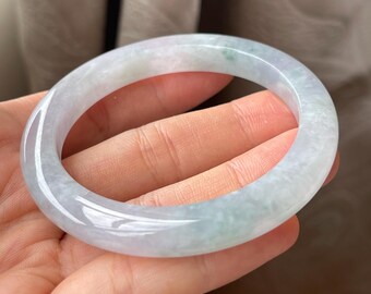 Jade Bangle 54.5mm (2.15"), Round Shape, Light Green, Jadeite Bracelet, Certified Grade A Jade, Myanmar Burmese Gemstone Jewelry JadeiteRoom