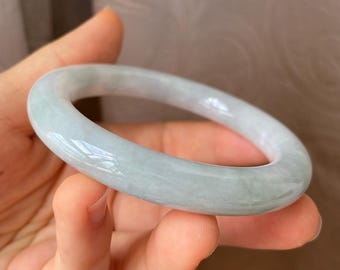 Jade Bangle 55.3mm (2.18"), Round Shape, Light Green, Jadeite Bracelet, Natural Grade A Type A Jade, Burmese Gemstones, Jewelry