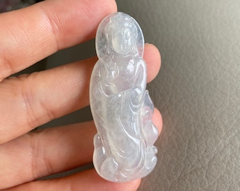 Guan Yin Jadeite Pendant for necklace, Icy Light Green, Natural Grade A Jade Certified, Untreated, Myanmar Burmese Gemstones