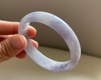 Jade Bangle 55.0mm (2.17&quot;), Oval Shape, Icy Purple Lavender, Natural Jadeite Bracelet, Certified Grade A Jade, Burmese Gemstones Jewelry