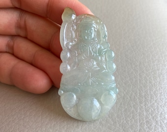 GuanYin Jadeite Pendant for Necklace, Natural Grade A Jade, Light Green, Untreated Burma Gemstone, Jewelry