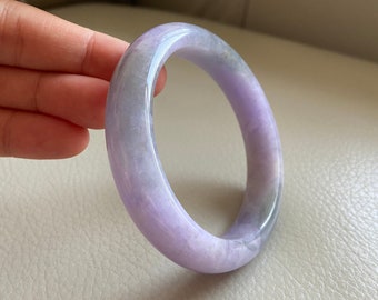 Jade Bangle 57.7mm (2.27"), Round Shape, Purple Lavender Jadeite Bracelet, Natural Certified Grade A Jade, Burma Gemstone Chinese Jewelry