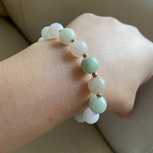 Jadeite Beaded Bracelet (10mm), Light Green Lavender, Natural Grade A Jade, Burma Gemstone Jewelry