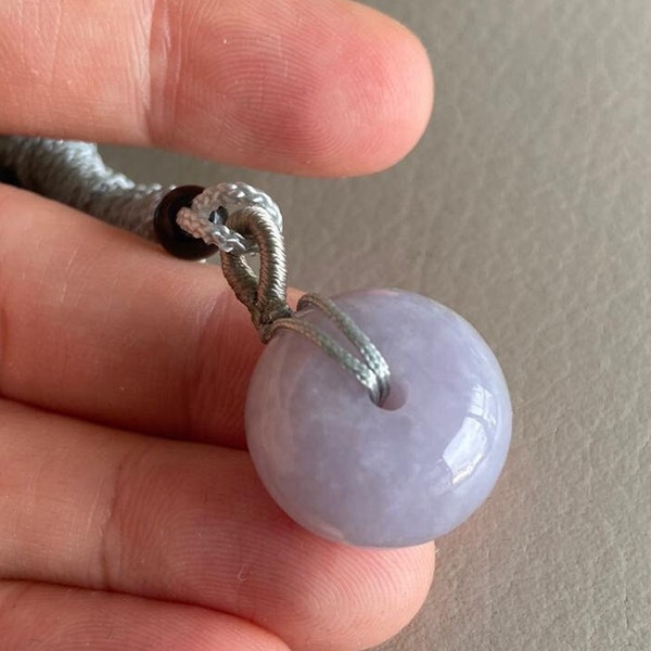 Jadeite Jade Donut Bead Pendant, Light Lavender & Light Green, Natural Grade A Jade, Burma Burmese Gemstones Jewelry, Necklace