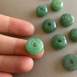 Jadeite Jade Pendant, Donut Shape, Light Green & Green, Natural Grade A Jade, Burma Burmese Gemstones Jewelry, Necklace