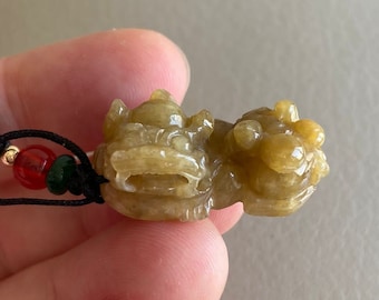 Pendentif jade chinois pixiu jadéite, jaune et vert clair, jade naturel de qualité A non traité, birman birman, pierres précieuses du Myanmar, collier de bijoux