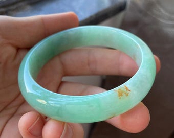 Jade Bangle 57.5mm (2.26"), Round Shape, Light Green, Natural Jadeite Bracelet, Certified Grade A Jade, Myanmar Gemstones, Jewelry