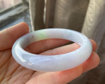 Jade Bangle 56.7mm (2.23"), Round Shape, Light Green & Lavender, Natural Jadeite Bracelet, Certified Grade A Jade, Myanmar Gemstones Jewelry