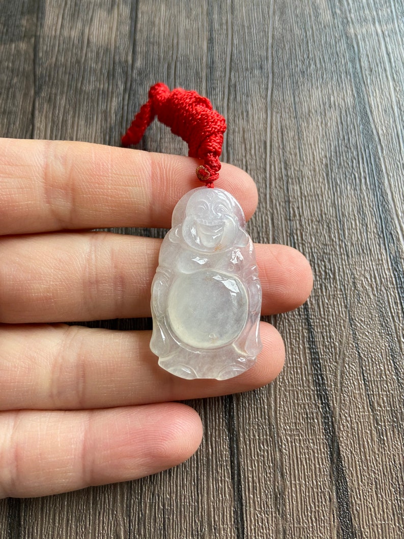 Burmese Gemstone Chinese Vintage Carving Laughing Buddha Jadeite Pendant for Necklace Icy Translucent Natural Grade A Jade Certified