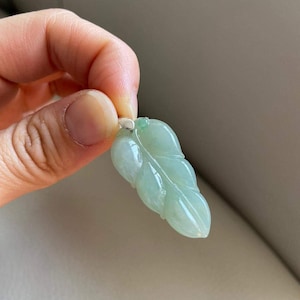 Green Leaf Jadeite Jade Pendant with Silver Bail, Natural Grade A Jade Certified, Burma Burmese Gemstones Carved Jade Jewelry