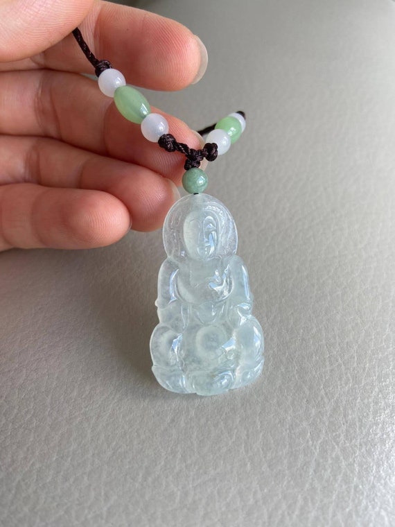 Guan Yin Jadeite Pendant for Necklace, Icy Green, Natural Grade A Jade,  Guanyin, Burma Gemstone, Chinese Carved Carving Jewelry, Kwan Yin -   Sweden