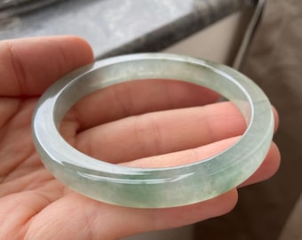 Jade Bangle 58.5mm (2.30"), Round Shape, Icy Translucent Light Green, Natural Jadeite Bracelet, Certified Grade A, Burmese Gemstones Jewelry