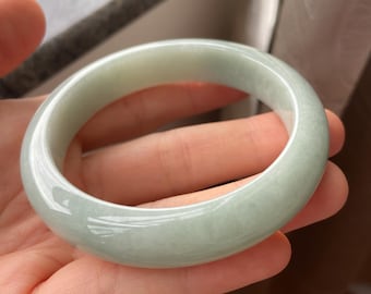 Jade Bangle 56.9mm (2.24"), Round Shape, Light Green, Natural Jadeite Bracelet, Certified Grade A Jade, Myanmar Burmese Jadeite Jade Jewelry