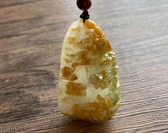 彫刻風景翡翠ペンダント、天然ビルマ産Aグレード翡翠 - Etsy 日本