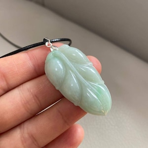 Green Leaf Jadeite Jade Pendant for Necklace, Natural Grade A Jade Certified, Untreated, Burma Burmese Gemstones Carved Jade Jewelry