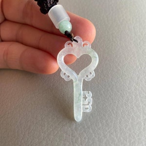 Key Shape Jadeite Jade Pendant, with Necklace, Colourless, Certified Natural Grade A Jade, Burma Burmese Gemstones, Chinese Jewelry