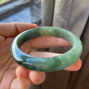 Jade Bangle 58.5mm (2.3"), Green Natural Jadeite Bracelet Bangle in Round Shape, Certified Jade Grade A Jade, Burma Gemstone, Jewelry image 3