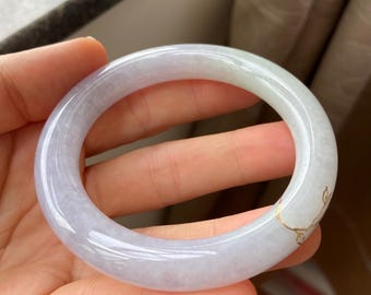 ジェダイト 翡翠 バングル - 54 mm ラウンド ビビッド グリーン トリ