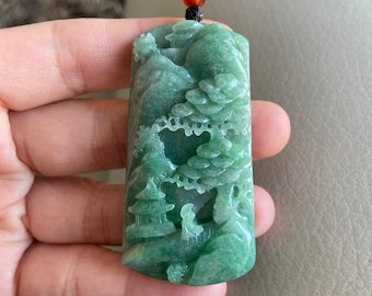 新品　翡翠 彫刻風景 ペンダント 楽天市場】彫刻翡翠 53mm/92P ペンダント 彫刻ヒスイ 翡翠彫刻