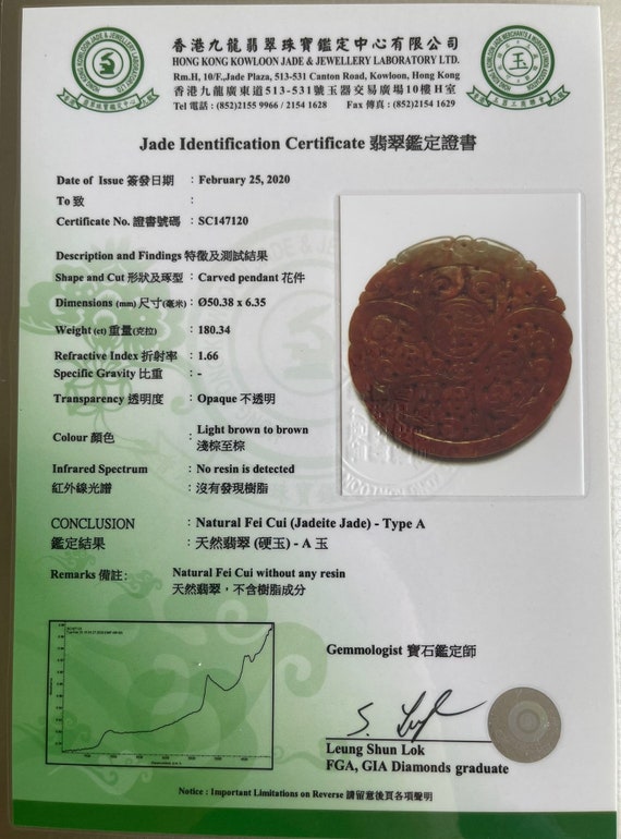 HKKJJL Certificate --- Made to Order --- Jade Identification in