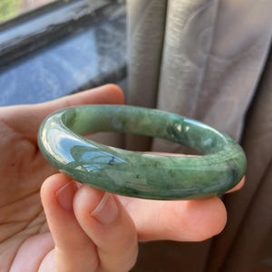 Jade Bangle 58.5mm (2.3"), Green Natural Jadeite Bracelet Bangle in Round Shape, Certified Jade Grade A Jade, Burma Gemstone, Jewelry image 6