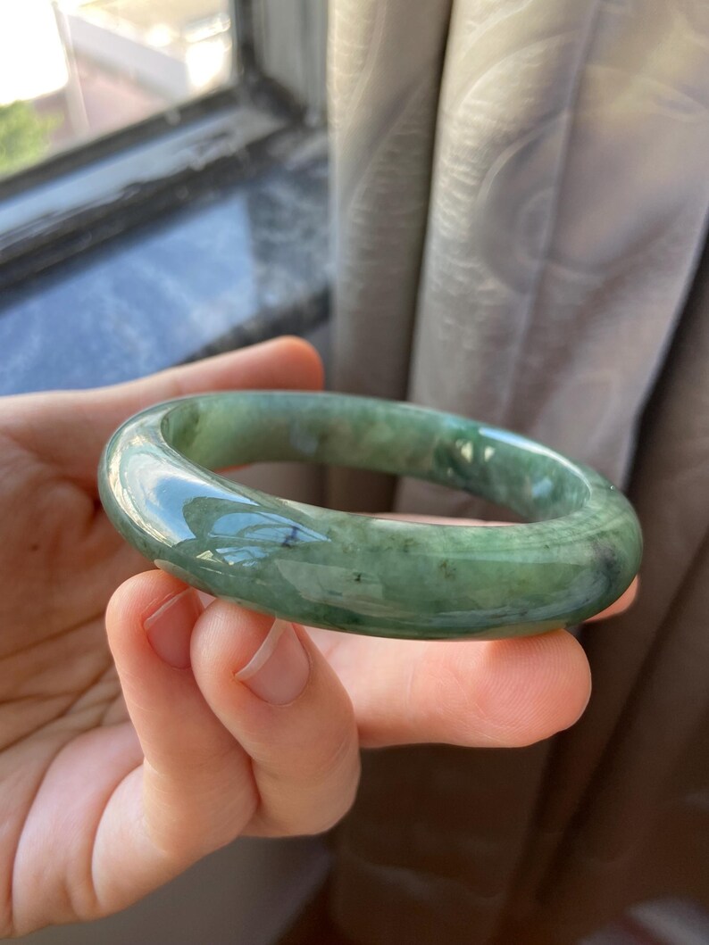 Jade Bangle 58.5mm (2.3"), Green Natural Jadeite Bracelet Bangle in Round Shape, Certified Jade Grade A Jade, Burma Gemstone, Jewelry image 6