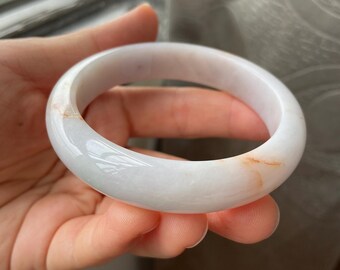 56.65 mm 翡翠バングル オフホワイト オレンジレッド トリカラー