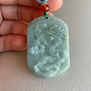 Chinese Dragon Jadeite Jade Pendant, Light Green, Natural Grade A Jade, Burma Myanmar Gemstones, Jewelry, Necklace