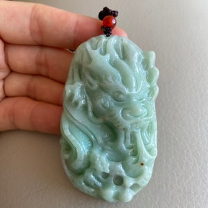 Chinese Dragon Jadeite Pendant, Green, Natural Grade A Jade Untreated, Certified, Myanmar Burmese Carving Gemstones Jewelry Carved Carving