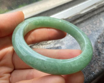Jade Bangle 53.0mm (2.09"), Round Shape, Light Green, Jadeite Bracelet, Natural Grade A Type A Jade, Burmese Gemstones, Jewelry