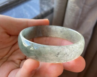 Jade Bangle 53.5mm (2.10"), Icy Black Gray Translucent Bangle in Round Shape, Natural Jadeite Bracelet, Certified Grade A, Burmese Chinese