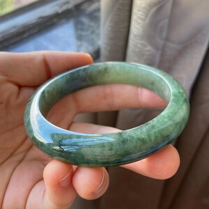 Jade Bangle 58.5mm (2.3"), Green Natural Jadeite Bracelet Bangle in Round Shape, Certified Jade Grade A Jade, Burma Gemstone, Jewelry image 4