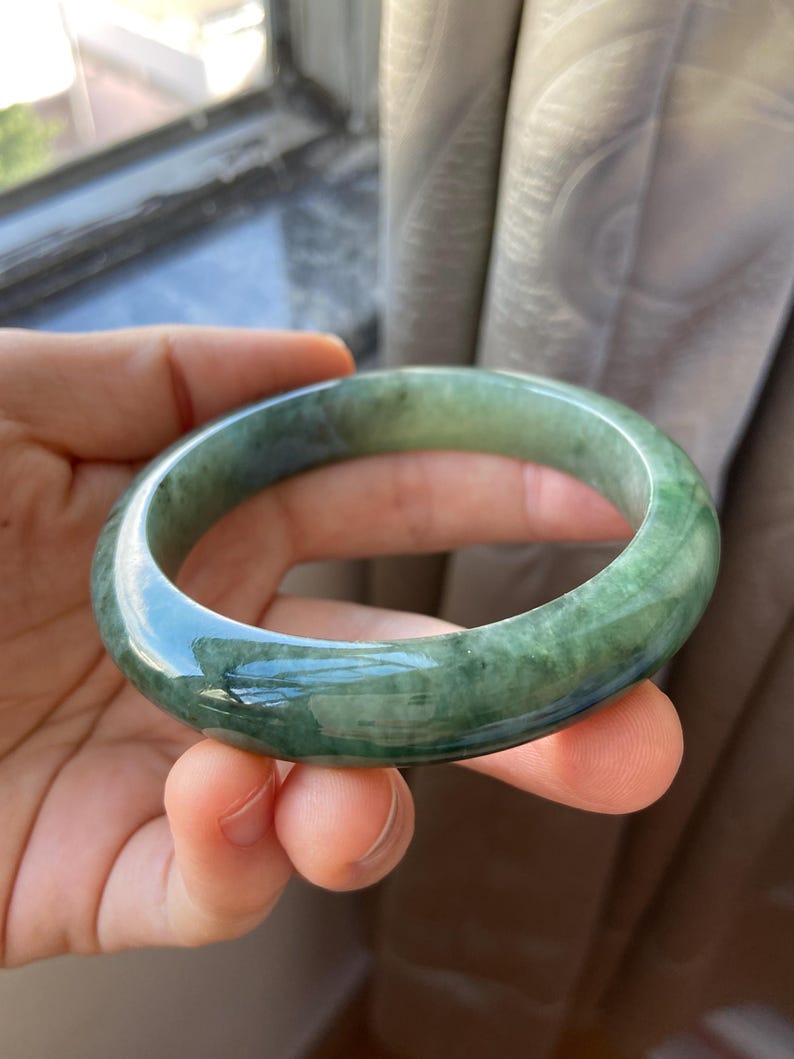Jade Bangle 58.5mm (2.3"), Green Natural Jadeite Bracelet Bangle in Round Shape, Certified Jade Grade A Jade, Burma Gemstone, Jewelry image 4