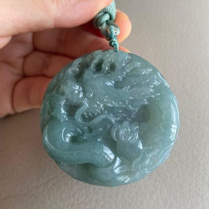 Chinese Dragon Jadeite Jade Pendant, Green, Natural Grade A Jade, Burma Myanmar Gemstones, Jewelry, Necklace
